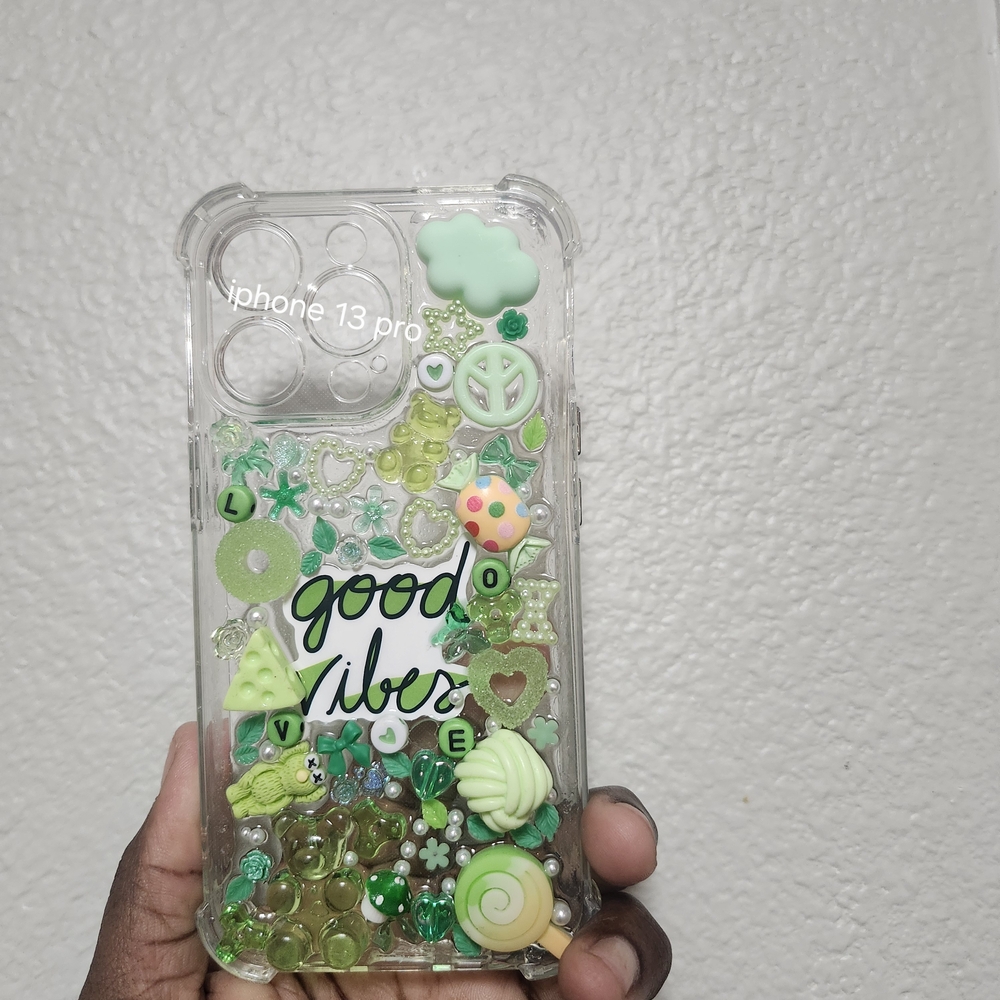 Green and White Floating Glitter iPhone Case with Shamrock Design